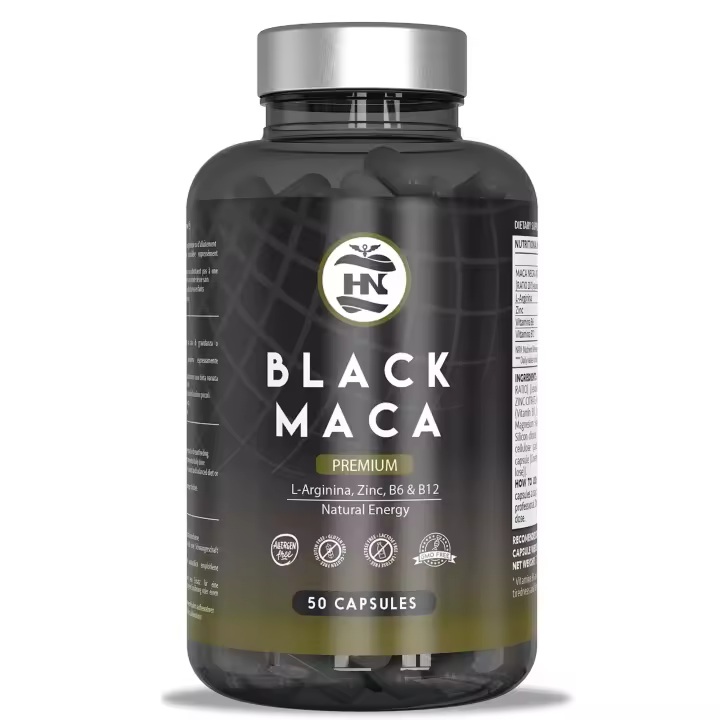 HN Healthy Nutrition Black Maca 20:1 con L-Arginina, Zinc, Vitamina B6 y Vitamina B12 - 50 Cápsulas Vegetales - Complemento Alimenticio - 1