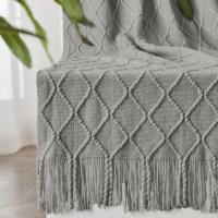 Manta con Borla, 180X127 cm Mantón de Cama,Plaid Cama, Manta con Flecos Suave y Acogedora,Manta de Viaje Ligera, Manta Decorativa para Sofá, Silla, Cama,Manta de Siesta-Gris - details 1