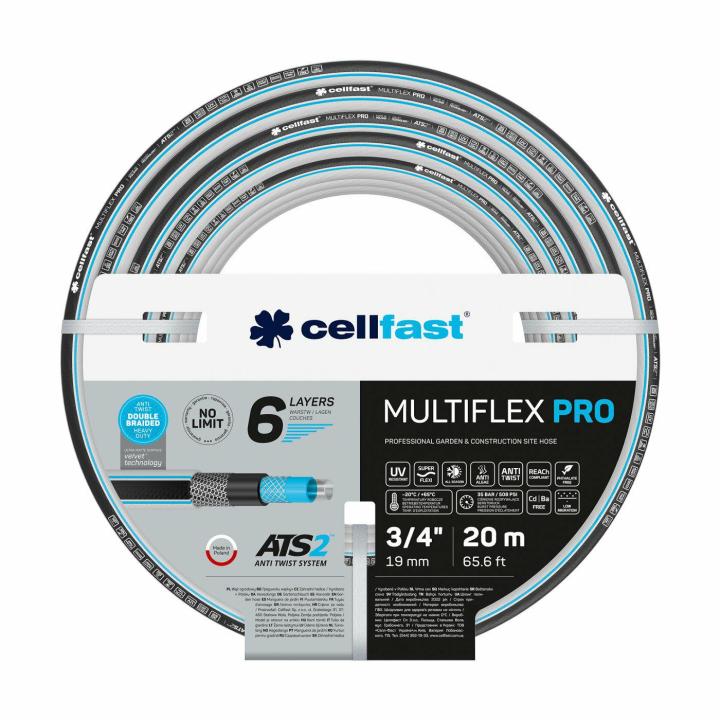 Cellfast MULTIFLEX PRO Manguera de jardín, Duradera de 6 capas trenzada ATS2, Resistente a los rayos UV y a las algas, sin metales pesados, Tecnología Velvet, 35 bar, -20/65 °   C a 3/4", 30 m