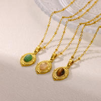 Collar Vintage De Piedra Natural Geométrica Para Mujer Con Cadenas De Acero Inoxidable De Color Oro Joyería Sol Para Regalo Diario - details 5