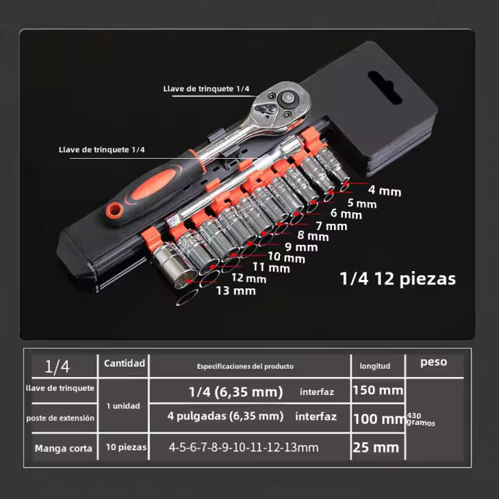 Juego De Llaves De Trinquete LIXIU 12 Piezas 1/4 3/8 1/2 Pulgadas Multiusos Para Bicicletas Motocicletas Y Reparación De Coches Herramienta De Sjeción - 1