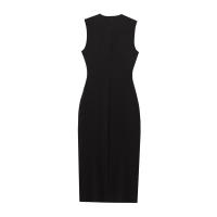 Vestido Largo Negro Para Mujer Estilo Casual Elegante Con Botones Y Manga Corta Para Primavera Verano 2025 Vestidos De Polyester A-Line - details 1