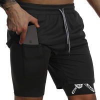 Shorts De Entrenamiento Para Hombre Con Bolsillo Para Teléfono Y Anillo De Toalla 2 En 1 Running Performance Compresión Activewear Deportivo - details 2
