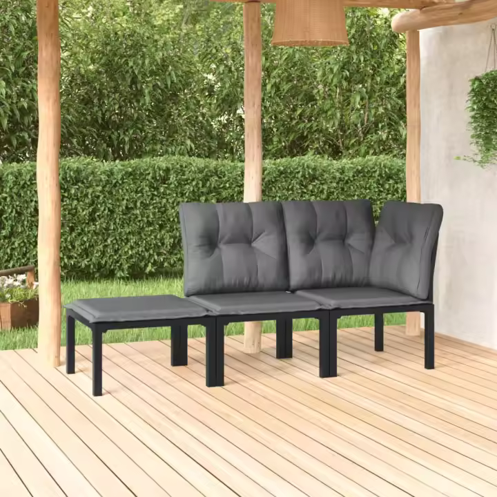 Juego de Sala de estar de Jardín 3 piezas Negro y gris en Polyrattan - 1