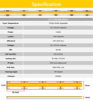 Tira De Luz LED COB CCT Alta Densidad 608 LEDs/m Flexible Dimmable DC12V 24V Temperatura De Color 2700K a 6500K Cambiable Para Iluminación Doméstica - details 2
