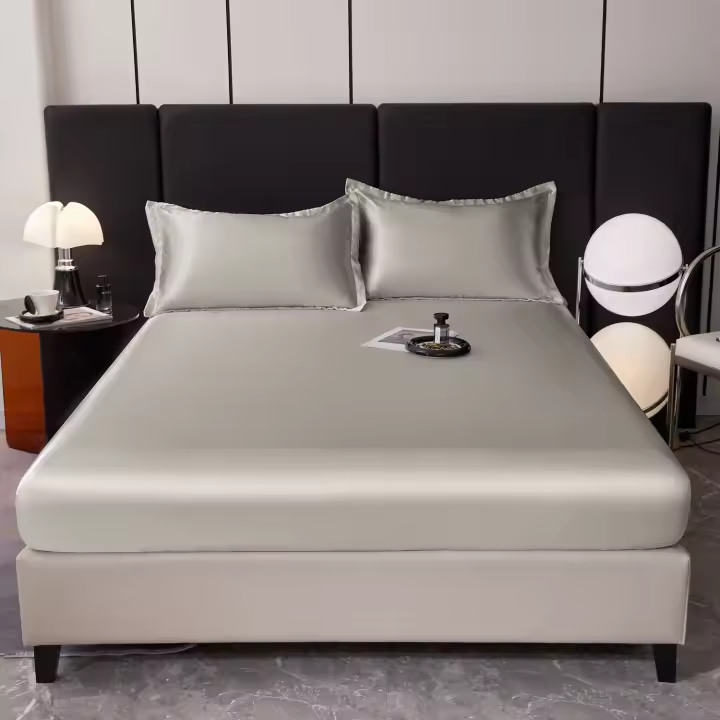 Sábana Ajustable De Seda Rayón Color Sólido Con Banda Elástica Cubierta De Sábanas De Lujo Para Hogar Y Hotel Sábana De Cama - 1