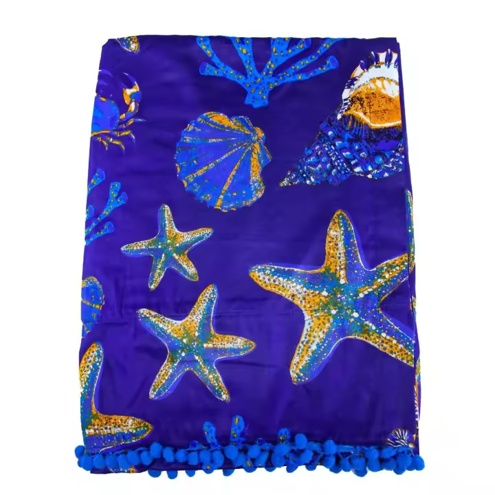 SUN & SURF Pareo Con Rizo Estampado Nautilus Marino Tendencia Moda 90X170CM Doble Textura - Toalla Resistente Playa Sol y Piscina - 1