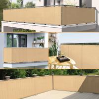 Pantalla de privacidad para balcón, 90 x 500 cm, cubierta de privacidad de 180 g/m², tela HDPE, protección UV, protección contra el viento para jardín, patio, exterior, con bridas y cordones, arena - details 1