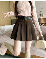 Falda Mini De Lana Invierno Para Mujer Estilo Casual Preppy High Waist A-Line Con Shorts Solido De Cintura Alta Moda Callejera - details 0