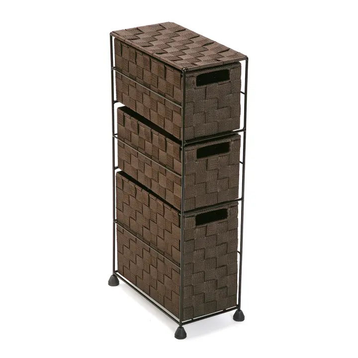 Versa Mannheim Mueble para el Baño Auxiliar, Cajonera con 3 cajones para organizar, Almacenaje moderno y divertido, Medidas (Al x L x An) 57 x 28 x 15,5 cm, Nylon, Color Marrón - 1
