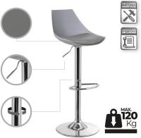 Set of 2 High Kitchen Stools, 360° Swivel, Height Adjustable Bar Stools (83-104 cm), with Backrest, Faux Leather Material, Metal Frame and Footrest, Grey - details 5