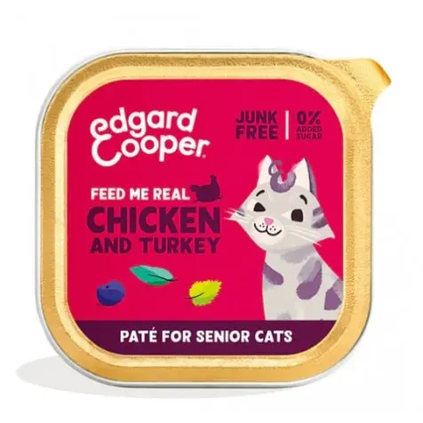 Edgard & Cooper Senior Pollo Y Pavo De Corral Con Arándanos, Hojas De Ortiga Y Salvia Paté Gatos 16 X 85 Gr - 1