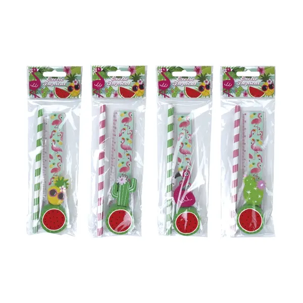 Lote 10 Set 4 Pcs Papelería Tropical Exotic - Regalos Infantiles Comuniones Originales Detalles Cumpleaños Cumples - 1