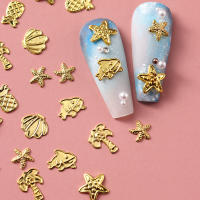 6Grillas De Lujo Para Uñas Con Encantos De Océano Con Delfín Y Estrella De Mar Diseño De Hawaii Figuras De Metal Dorado Accesorios De Arte De Manicura - details 4