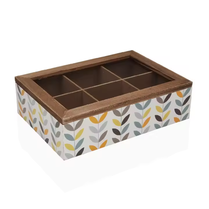 Caja Té  Avalon Madera Blanca Hojas Multicolor ,Vintage  (24x17x7 cm) - 1