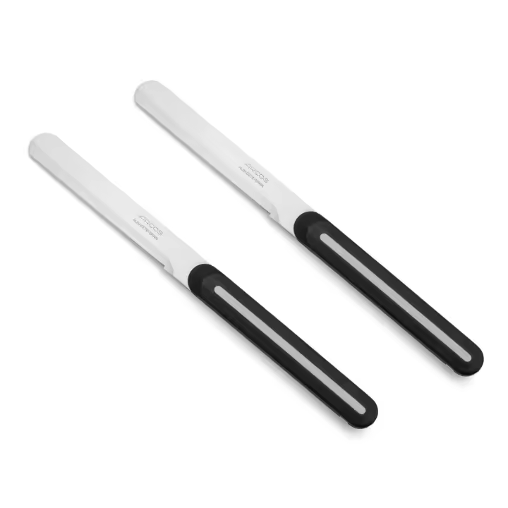 Arcos Serie B-Line - Juego de 2 Cuchillos de Mesa | Cuchillos de Desayuno - Hoja Serrada de Acero Inoxidable NITRUM de 100 mm - Mango Polipropileno - Color Negro - 1