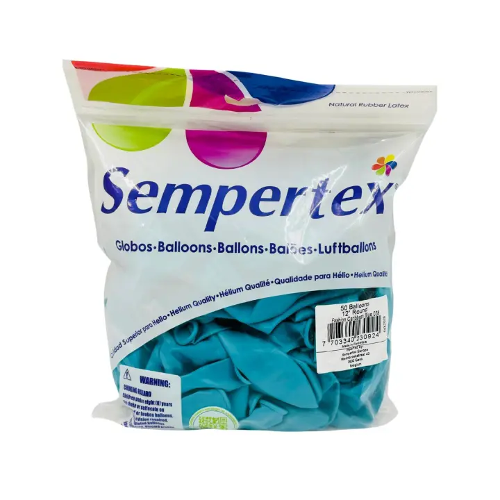 Globo Látex Color Azul Caribe. R12/30 CMS. Fashions Colores Sólidos. Bolsa De 50 Uds. Globos Profesionales. # SEMPERTEX. - 1
