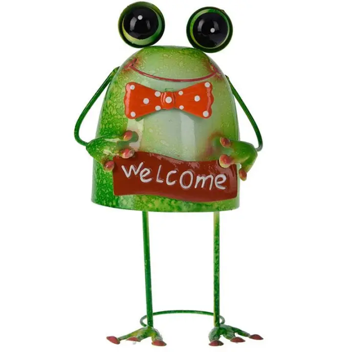 Koopman Figura Decorativa Ranita de Pie Welcome 2 Verde 26x17x11,5 Cm - Escultura de Metal para Decoración de Jardín - 1