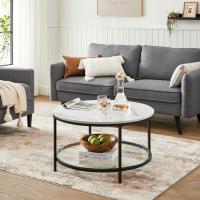 Mesa de centro redonda con estilo moderno, imitación de mármol y estante de vidrio templado, fácil montaje, ideal para salón, color blanco o negro - details 2