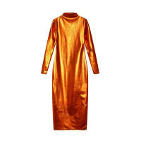 Vestido Largo De Cintura Alta Ajustado De Color Sólido Con Cuello Redondo Y Corte De Pierna Slim Para Mujer - details 6