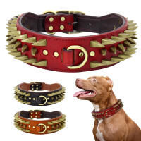 Collar De Cuero Genuino Para Perros Grandes Con Espinas Y Estrellas Fuerte Ajustable Para Pitbull Bulldog Boxer Resistente Todas Las Estaciones Tamaños L/XL Colores Rojo/Marrón/Negro - details 1