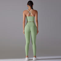 Conjunto De Yoga Deportivo Halter Sin Mangas Top Y Pantalones Para Gimnasio Fitness Entrenamiento Correr Ciclismo Color Sólido - details 7