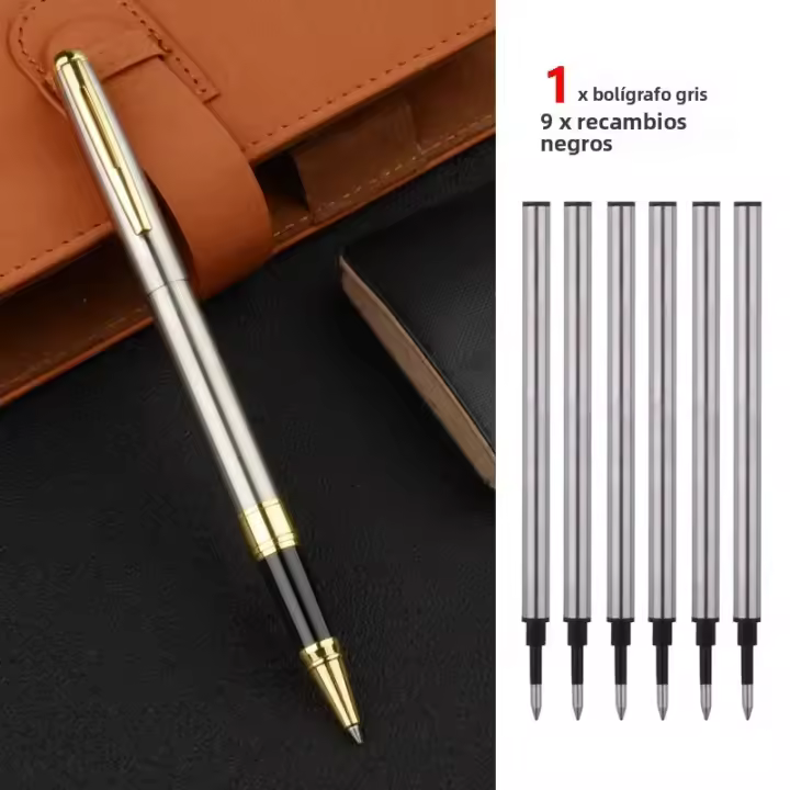 Set De 7 Bolígrafos De Gel Metálicos 0.5 Mm Para Escritura Azul Y Negra Suministros De Oficina Y Escuela - 1