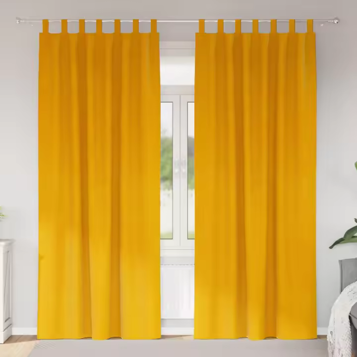 Cortinas opacas vidaXL con lazos de colgar 2 pcs Amarillo Mostaza Terciopelo - 1