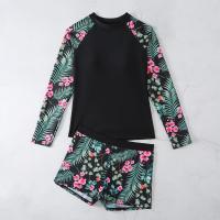 Traje De Baño De Dos Piezas Para Mujer 2024 Con Estampado De Surf Y Flores Long Sleeve Racerback Vest Y Cross Back Spandex Nylon - details 16