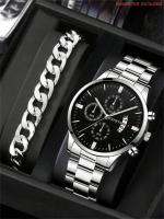 Reloj De Negocios Para Hombre Lujo 2pcs Big Dial Calendario Resistente Al Choque Reloj De Pulsera De Cuarzo Deportivo Casual De Acero Inoxidable Moda - details 0