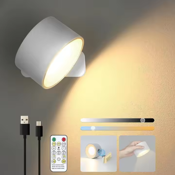 Lámpara De Pared Magnética Recargable USB Con Control Remoto LED Para Dormitorio Lámpara No-frenada Para Lectura Y Noche - 1