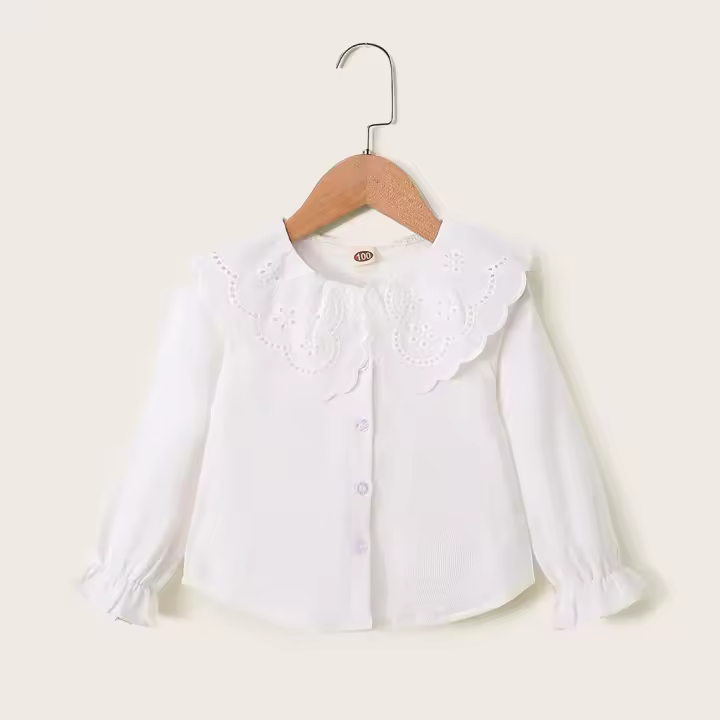 Camisa Blanca Para Niñas Con Cuello De Muñeca En Lace Estilo Coreano Otoño Manga Larga Versátil Para El Día Ropa Infantil Tallas 1-6 Años - 1