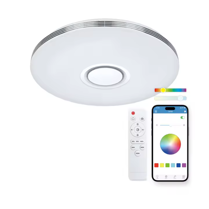 Plafón SmartLED KSIX Aura, Altavoz 5 W integrado, RGBIC+CCT, Diámetro 49 cm, 7.200 lm, 66 W, App iLink, Blanco - 1