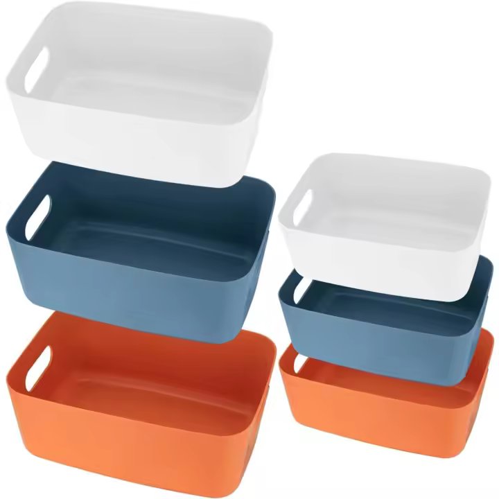 Cestas de Almacenamiento de Plástico - Pack de 6 - Blanco, Naranja, Azul - 1