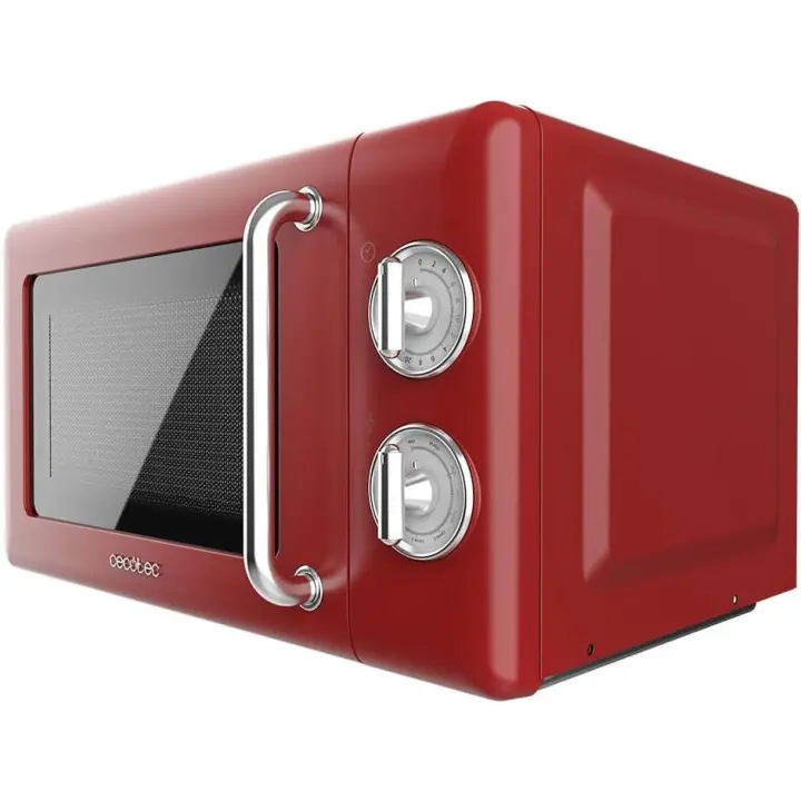 Cecotec Microondas Mecánico con Grill de 20 L Proclean 3110 Retro Red. 700 W en 6 Niveles, Temporizador hasta 30 Minutos, Modo Descongelación, Diseño Vintage en Rojo, Acabados en Acero - 1