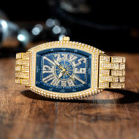 Reloj De Lujo Para Hombre Con Cristales Iced-Out Tonneau Dorado Reloj De Cuarzo Con Pulsera De Acero Inoxidable Moda Diamante Analog Clock - details 9
