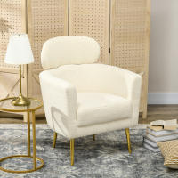 HOMCOM Butaca de Salón Sillón Individual Silla de Ocio Tapizado en Vellón con Reposacabezas y Patas de Metal para Dormitorio Oficina Habitación Carga 125 kg Crema - details 1