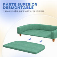PawHut Sofá para Perros Grandes Cama Elevada para Perros Tapizada con Cojín Lavable y Patas de Madera de Pino Carga 40 kg 98x67x25 cm Verde - details 4