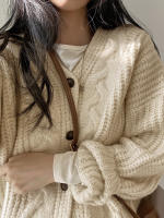 Chaqueta De Suéter De Punto Para Mujer Estilo Coreano Grueso Otoño Invierno Casual Manga Larga Suelta Color Sólido Para Females - details 4