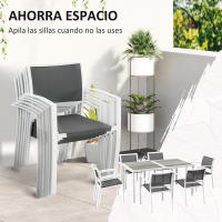 Outsunny Conjunto de Comedor de Exterior Juego de Comedor de Jardín de 7 Piezas con 1 Mesa y 6 Sillas Apilables Estilo Moderno para Terraza Patio Blanco y Gris - details 3