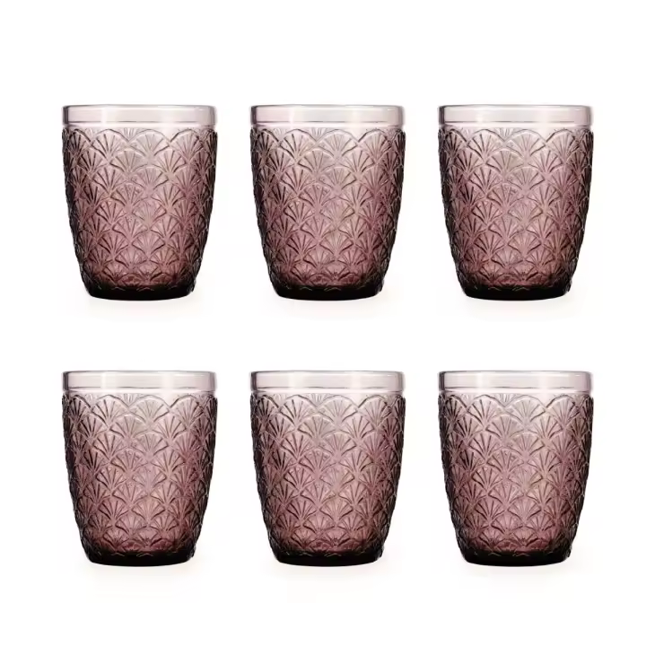 BIDASOA ROSE MOON Set 6 Vasos Bajos Vidrio 29CL Rosa Con relieve Fácil de limpiar Ecológico - 1