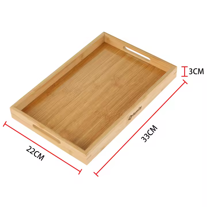 Family - Bandeja de bambú para Servir con Asas, Bandeja Madera Rectangular, Bandeja de Cocina, Bandeja de Servir, Bandeja Desayuno Grande - 1