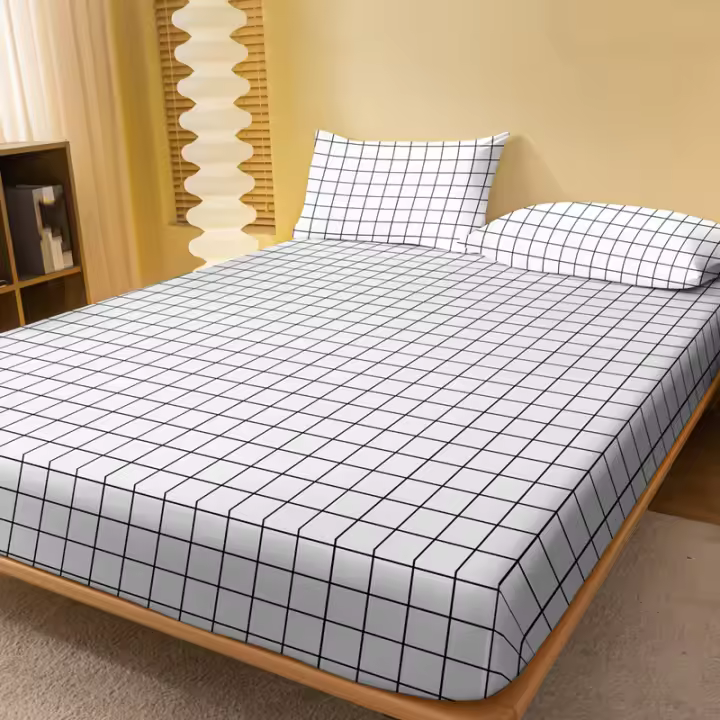 Sábana Ajustada Moderna Y Sencilla Con Patrón Geométrico Y Latticial Imprimido Mate Para Dormitorio Sin Almohadas Incluidas - 1