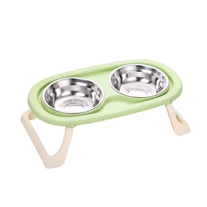 Tazón De Alimentos Para Mascotas Plegable En Acero Inoxidable Protección Del Cuello Base Alta Doble Para Gatos Y Perros - 1