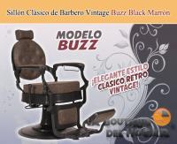 Sillón Clásico de Barbero hidráulico estilo Retro Vintage con reposapies integrado Modelo Buzz Black Marrón - details 0