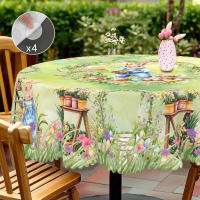 Mantel Redondo De Pascua Retro Con Estampado De Conejo Y Huevo Tamaño Variado Decoración De Jardín Y Cocina Para Uso Diario En Mesa De Comedor Terraza - details 2
