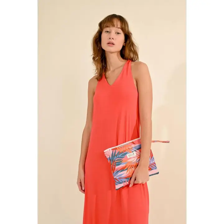 BOLSO DE MANO MOLLY BRACKEN, CON ESTAMPADO NARANJA Y AZUL DE HOJAS - 1