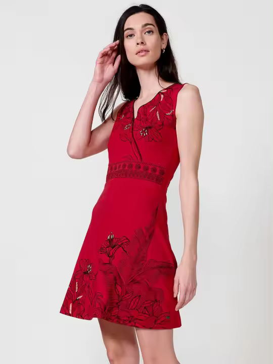 Koroshi Vestido corto elástico con escote pico cruzado para mujer color rojo - 1