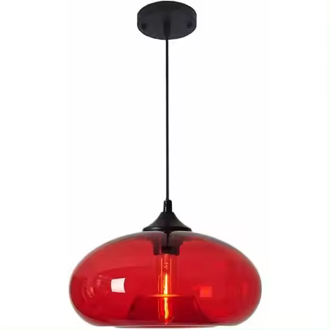 Lámpara Colgante Redonda industrial vintage de Vidrio coloriado, lámpara Colgante de techo retro Loft Bar E27, lámpara de araña para Cocina, Comedor, dormitorio (Rojo) [Clase de eficiencia energética A +] SSITE - 1