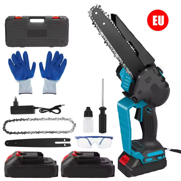 Tronçonneuses électriques sans balais, mini scie à élaguer, travail de calcul, coupe de jardin, outils électriques pour batterie Makita 21V, 8 pouces, 2000W, 21V，2 enchufe de la UE de la batería - 1